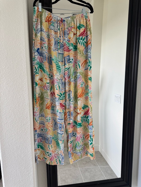 Hunter & Brown Pants - 14 - NWT Tropical Print Wide-Leg Lounge Pants in Multicolor Size L | 100% Rayon